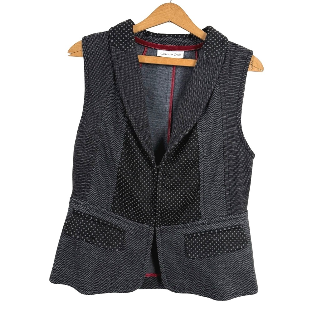 Coldwater Creek Women Polka Dot Vest Small Herringbone Dark Academia Office‎
